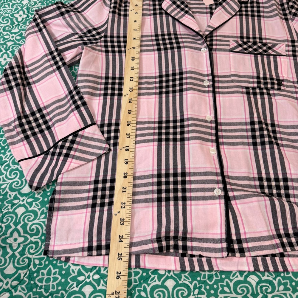 Victorias Secret Pink Plaid Flannel Pajama Set Lurex Shimmer Womens Small Pjs - Picture 4 of 11
